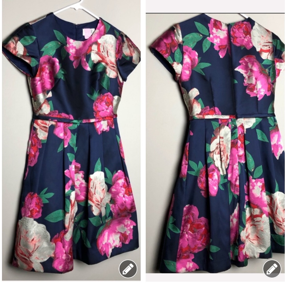 Eliza J navy jacquard floral fit flare dress 1231